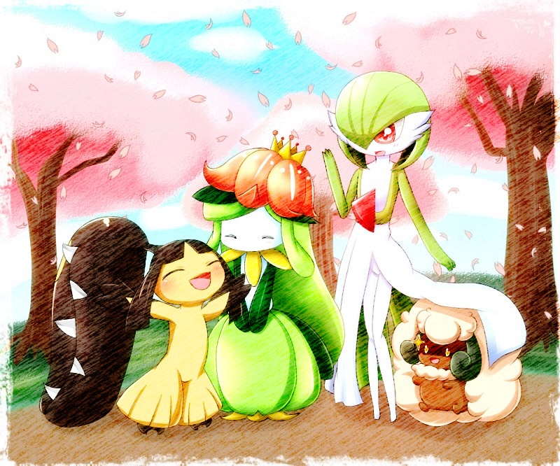 gardevoir, mawile, whimsicott, and lilligant (pokemon) drawn by volovolovolo
