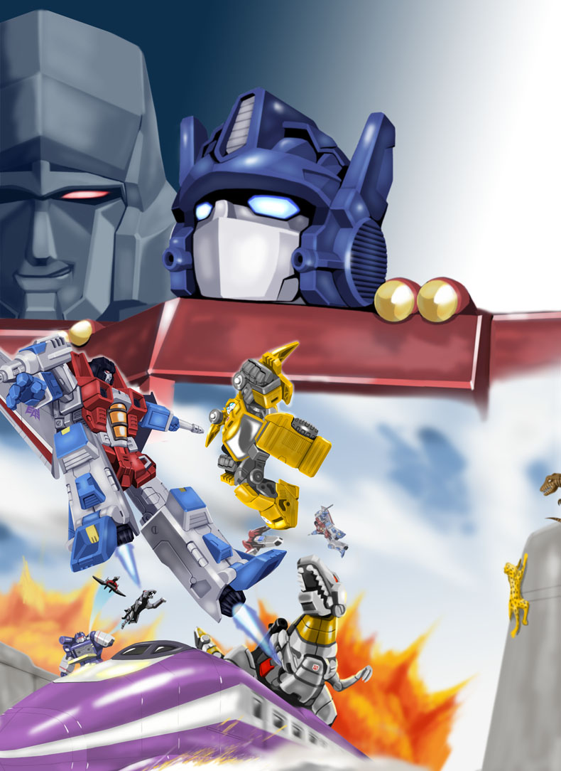optimus prime, megatron, starscream, soundwave, bumblebee, and 7 more (transformers and 2 more) drawn by kamizono_(spookyhouse)