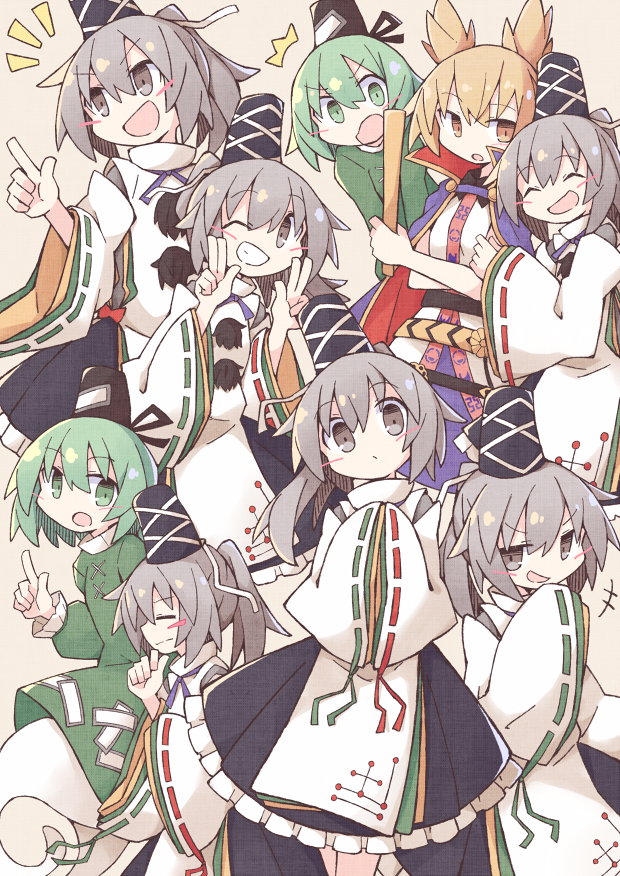 toyosatomimi no miko, mononobe no futo, and soga no tojiko (touhou) drawn by asameshi