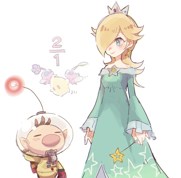 rosalina, olimar, luma, and winged pikmin (mario and 2 more) drawn by chocogrotto