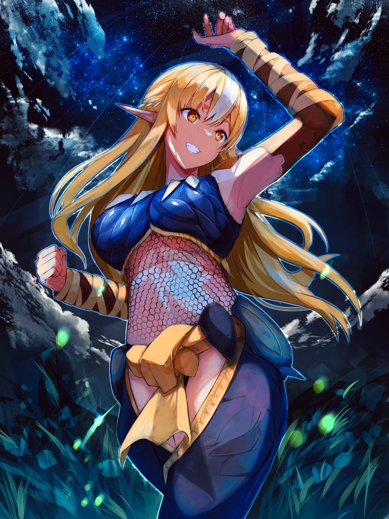 shiranui flare (hololive and 2 more) drawn by maruno_ball