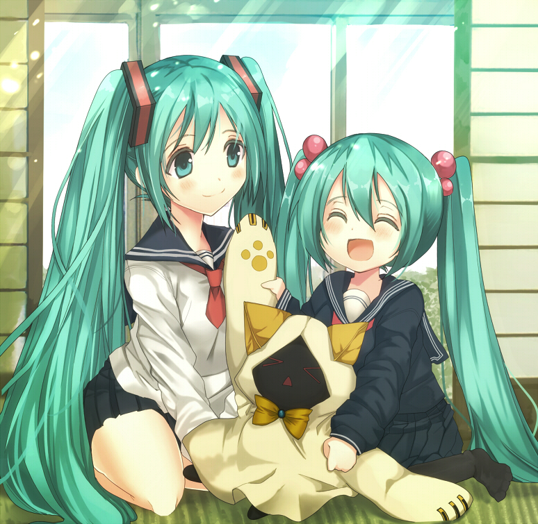 hatsune miku and kaka kittens (vocaloid and 1 more) drawn by reko_(torinegi)