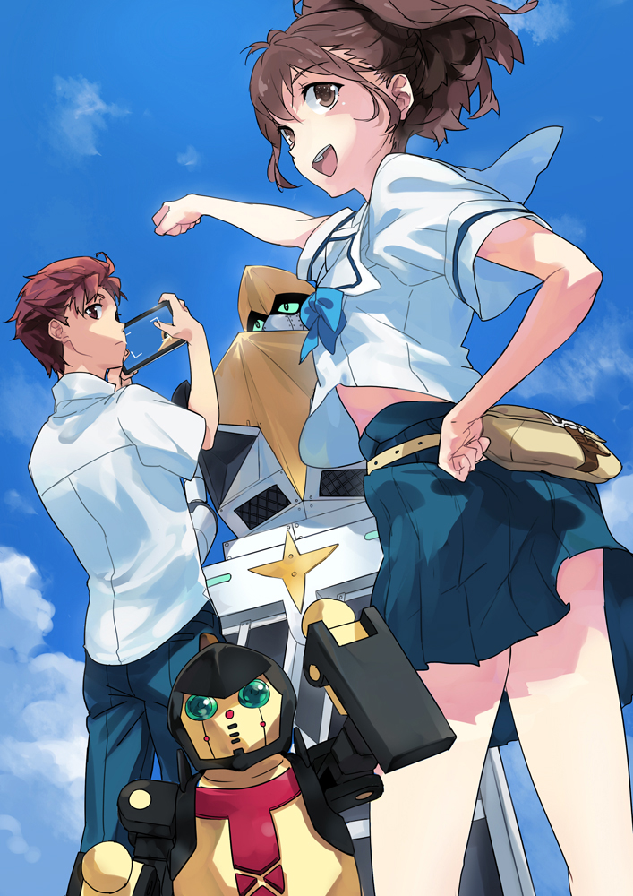 senomiya akiho, yashio kaito, gunvarrel, and tanegashimachine-3 (robotics;notes) drawn by gyaku_tsubasa