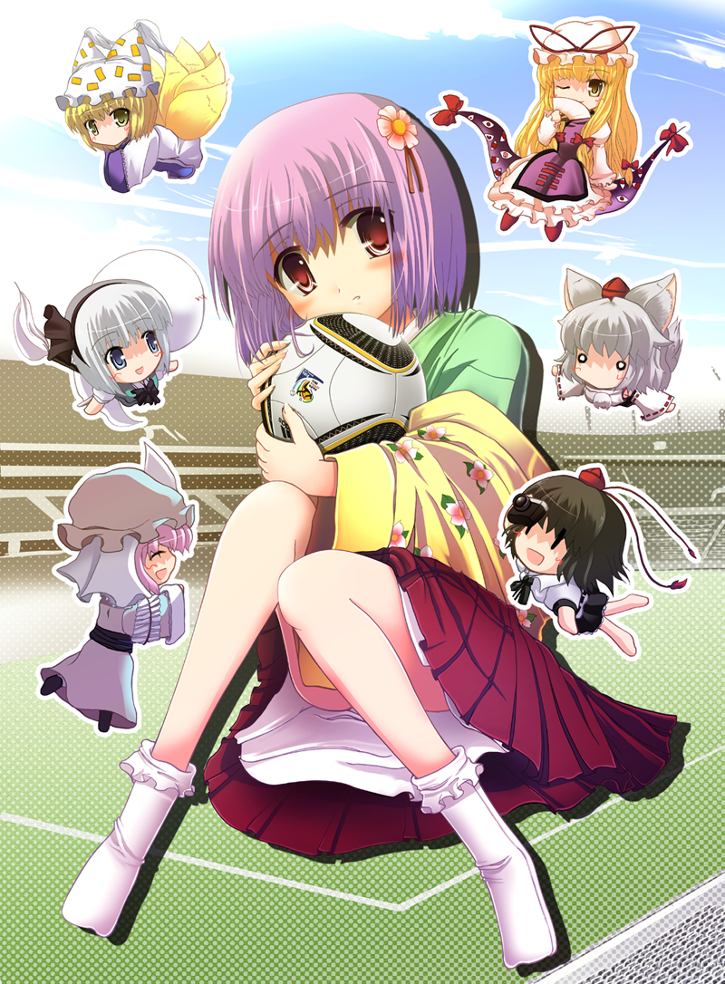 konpaku youmu, yakumo yukari, shameimaru aya, saigyouji yuyuko, inubashiri momiji, and 2 more (touhou and 2 more) drawn by windfeathers