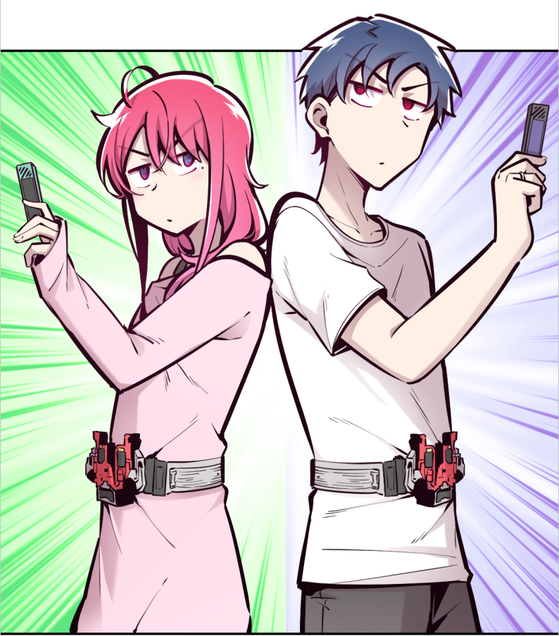 yu shanshan and jia cheng (kamen rider and 2 more) drawn by fei_luo_mao