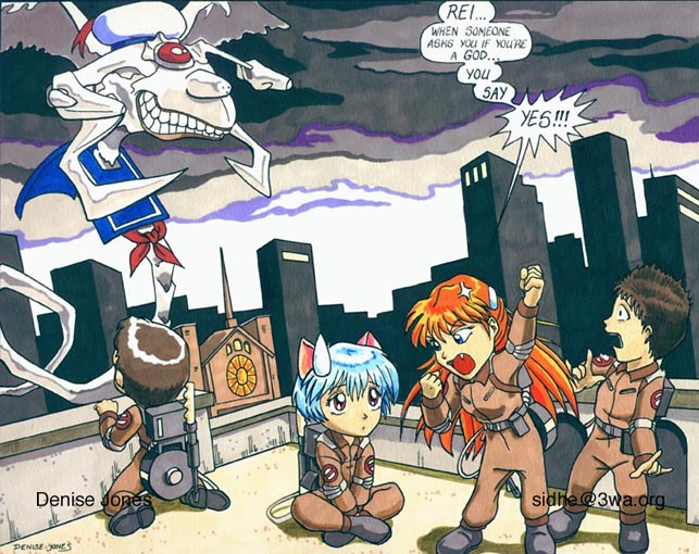 souryuu asuka langley, ayanami rei, ikari shinji, stay puft, peter venkman, and 4 more (neon genesis evangelion and 1 more) drawn by denise_jones