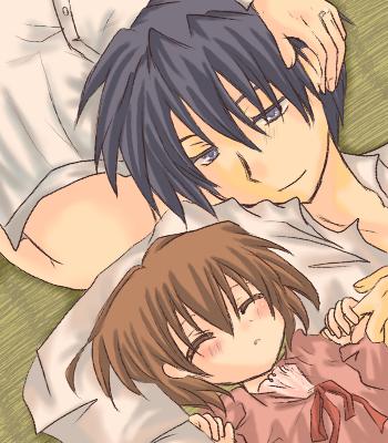 furukawa nagisa, okazaki tomoya, and okazaki ushio (clannad) drawn by minami_to_uri_to