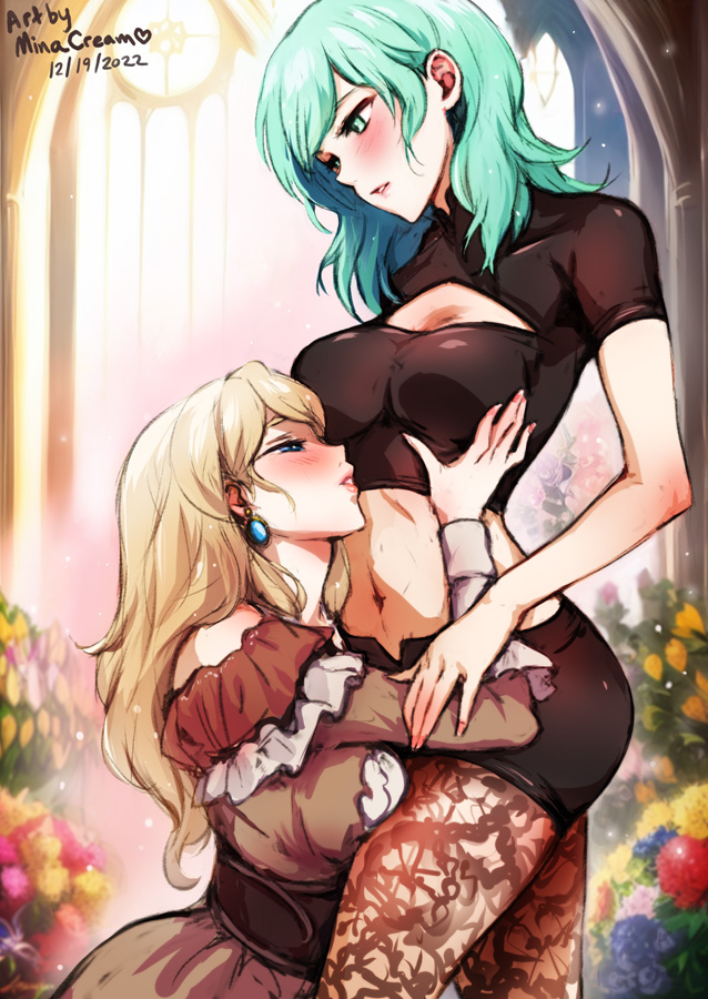 female byleth and mercedes von martritz (fire emblem and 1 more) drawn by mina_cream