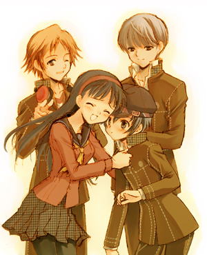 narukami yu, shirogane naoto, amagi yukiko, and hanamura yousuke (persona and 1 more) drawn by seiru_(prairie)