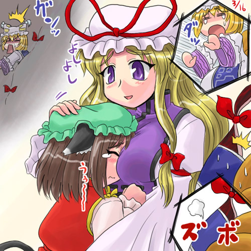 yakumo yukari, yakumo ran, and chen (touhou) drawn by sasuke_(sasuke_no_sato)