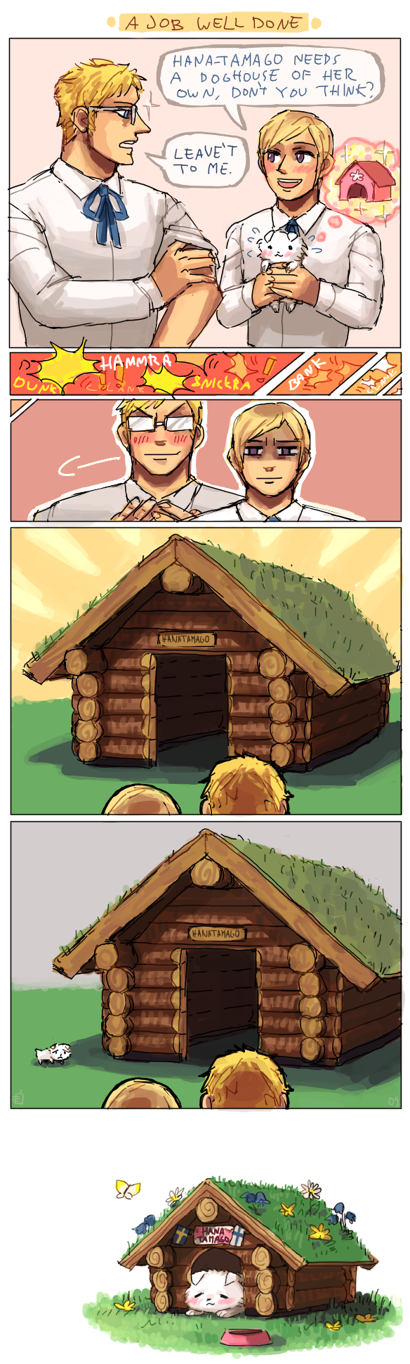 finland, sweden, and hana-tamago (axis powers hetalia) drawn by emlan
