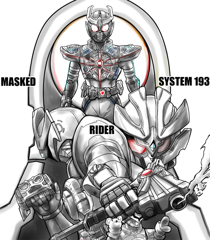 kamen rider ixa and kamen rider rising ixa (kamen rider and 1 more) drawn by huujyu