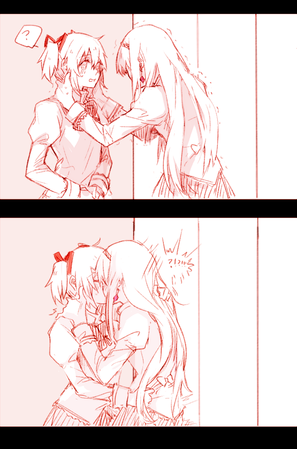 akemi homura and kaname madoka (mahou shoujo madoka magica and 1 more) drawn by hanyae