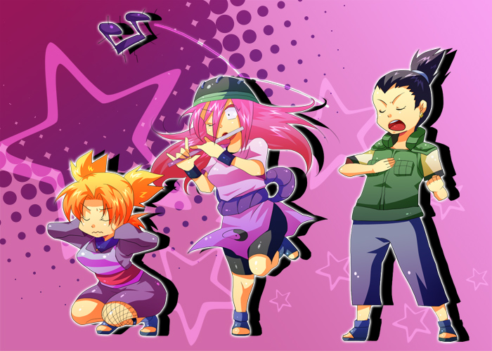 temari, nara shikamaru, and tayuya (naruto) drawn by hcsb