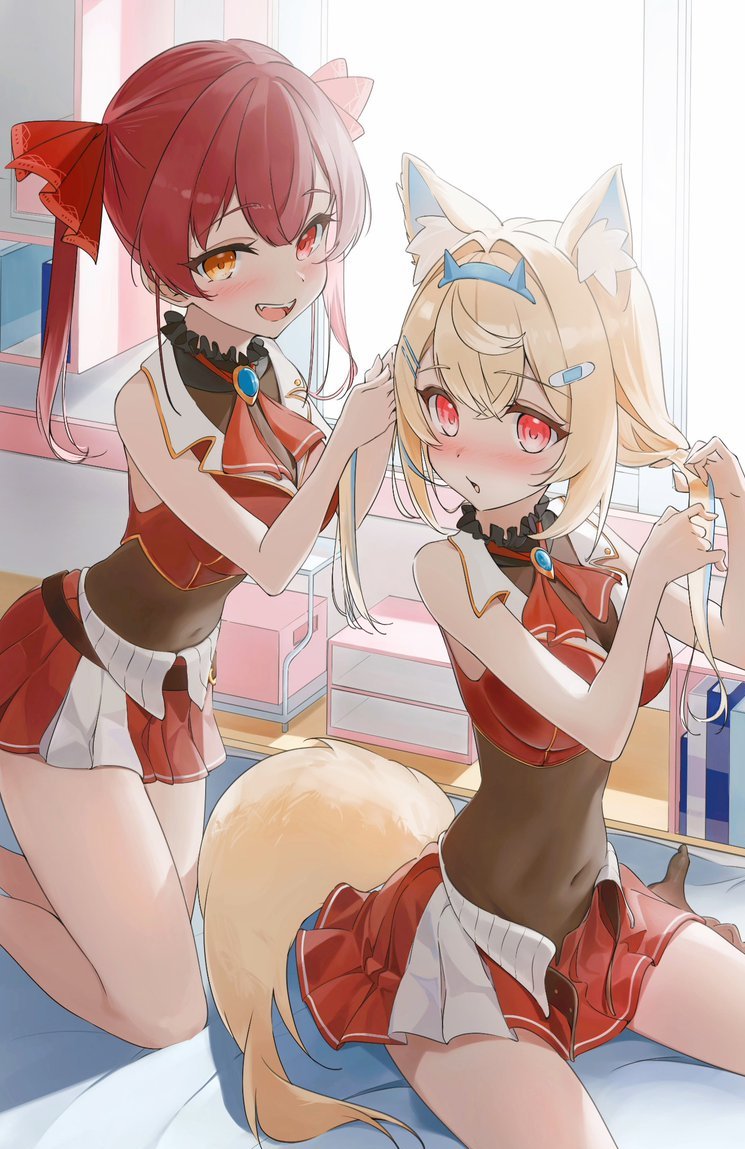houshou marine and fuwawa abyssgard (hololive and 1 more) drawn by sakashita_001