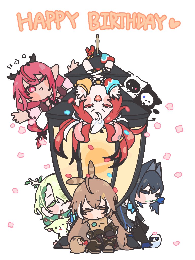 nanashi mumei, friend, mr. squeaks, boros, hootsie, and 3 more (hololive and 1 more) drawn by gorani_euak