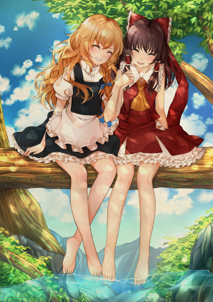 hakurei reimu and kirisame marisa (touhou) drawn by kagami_com