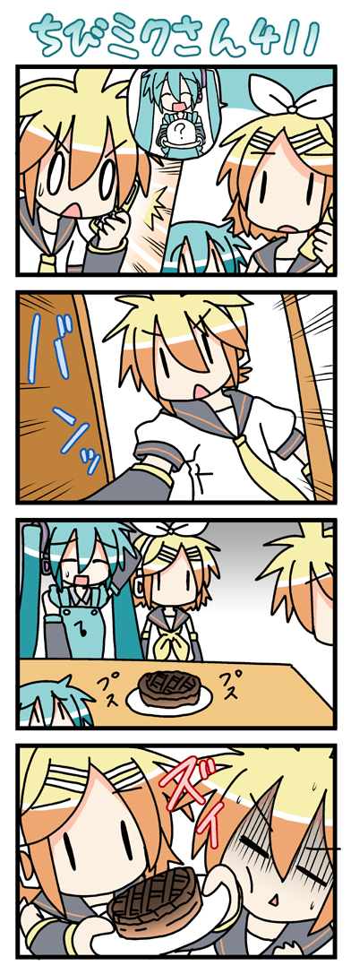 hatsune miku, kagamine rin, kagamine len, and chibi miku (vocaloid) drawn by minami_(colorful_palette)