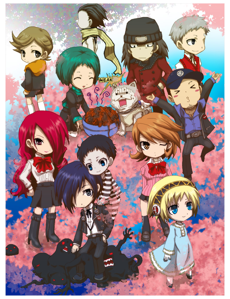 yuuki makoto, aigis, takeba yukari, kirijou mitsuru, yamagishi fuuka, and 7 more (persona and 1 more) drawn by kirita_(noraring)