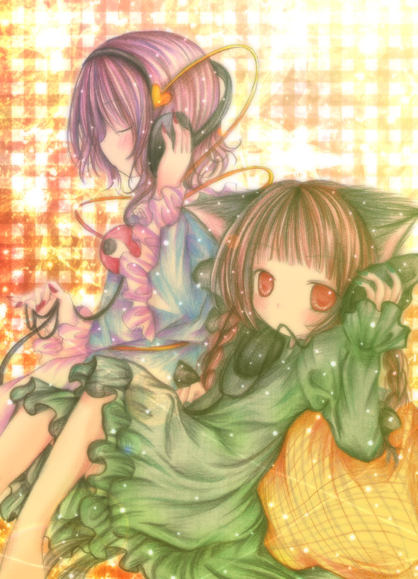 komeiji satori and kaenbyou rin (touhou) drawn by kasuga_sunao