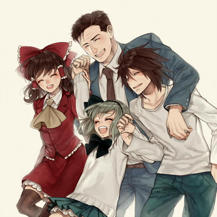 hakurei reimu, konpaku youmu, l, and inogashira gorou (touhou and 4 more) drawn by inseki_tarou