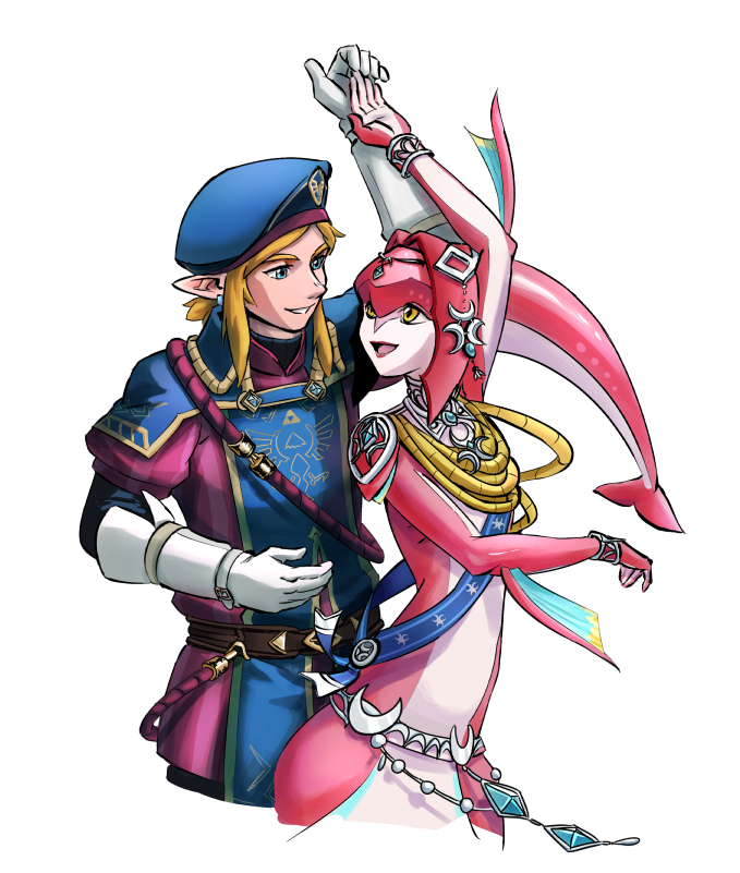 link and mipha (the legend of zelda and 2 more) drawn by huzongyu