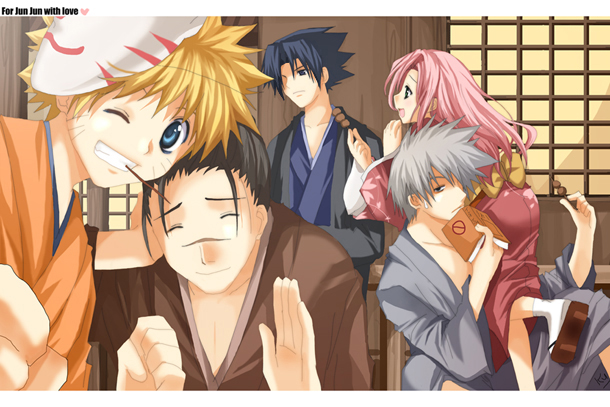haruno sakura, uzumaki naruto, uchiha sasuke, hatake kakashi, and umino iruka (naruto) drawn by kurot