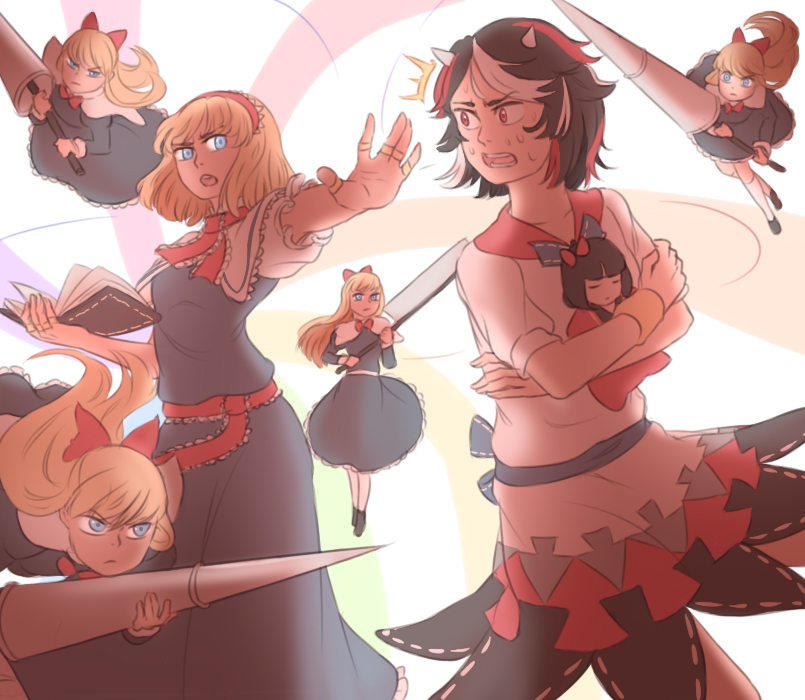 alice margatroid, shanghai doll, and kijin seija (touhou) drawn by mefomefo
