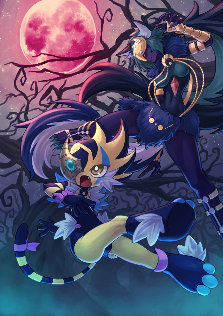 lunalight wolf and lunalight tiger (yu-gi-oh!) drawn by rokusuke_(6suke_ver_6)