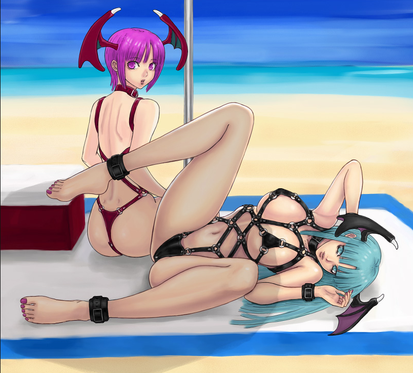 morrigan aensland and lilith (darkstalkers) drawn by ark_(morita_hitomi)