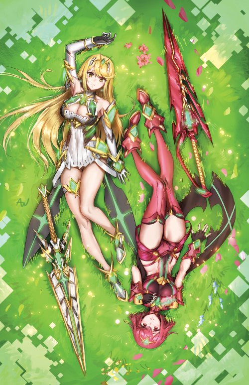 pyra and mythra (xenoblade chronicles and 1 more) drawn by athenawyrm
