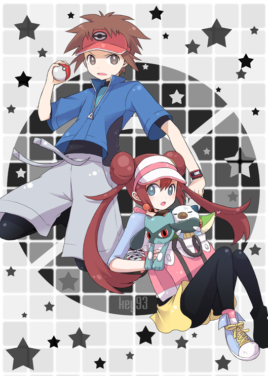 rosa, oshawott, snivy, tepig, nate, and 1 more (pokemon and 1 more) drawn by hirako