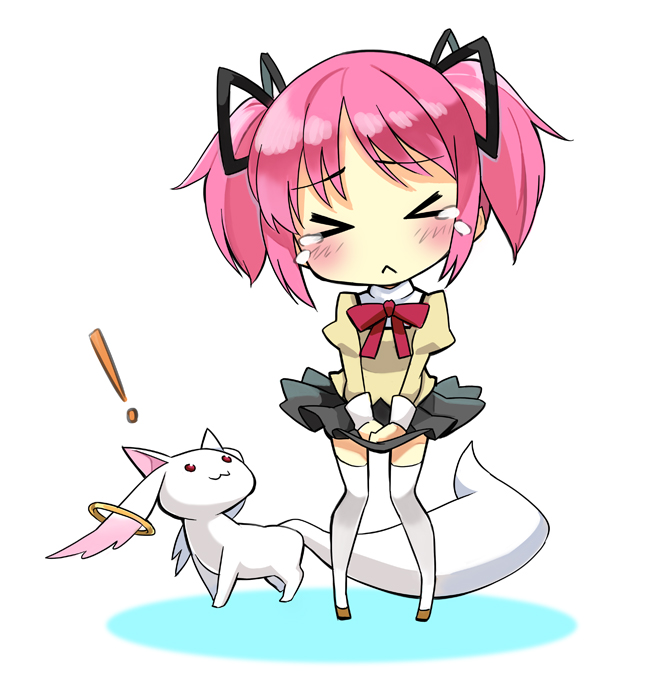 kaname madoka and kyubey (mahou shoujo madoka magica) drawn by minoa_(lastswallow)