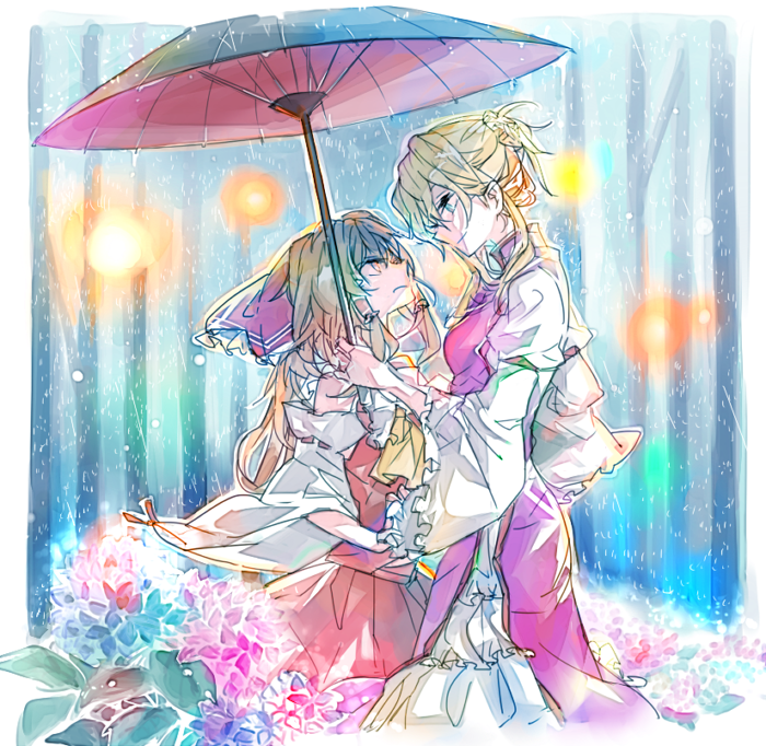 hakurei reimu and yakumo yukari (touhou) drawn by rekka