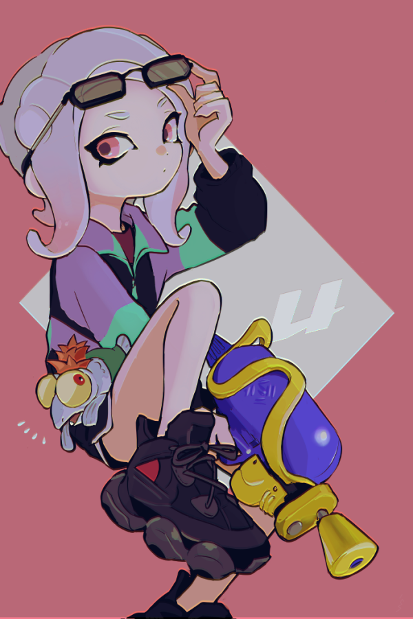 octoling player character, octoling girl, and smallfry (splatoon and 1 more) drawn by imaikuy0