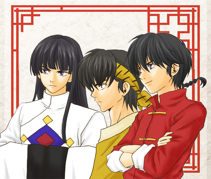 saotome ranma, hibiki ryouga, and mousse (ranma 1/2) drawn by keroonyo