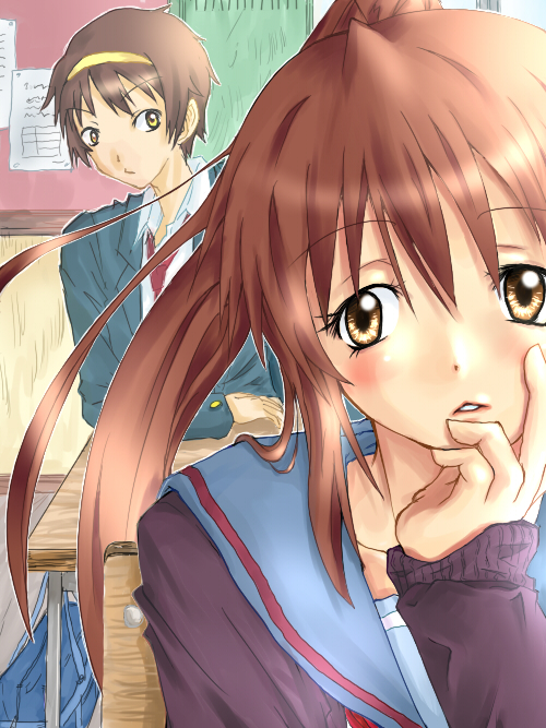 kyonko and suzumiya haruhiko (suzumiya haruhi no yuuutsu) drawn by hachimitsu_(toon)