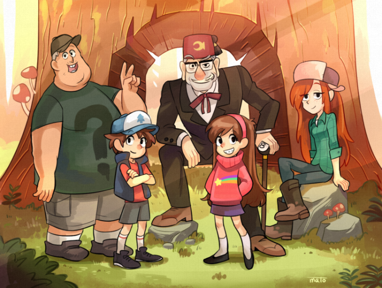 mabel pines, dipper pines, wendy corduroy, grunkle stan, and soos ramirez (gravity falls) drawn by mato_(mozu_hayanie)