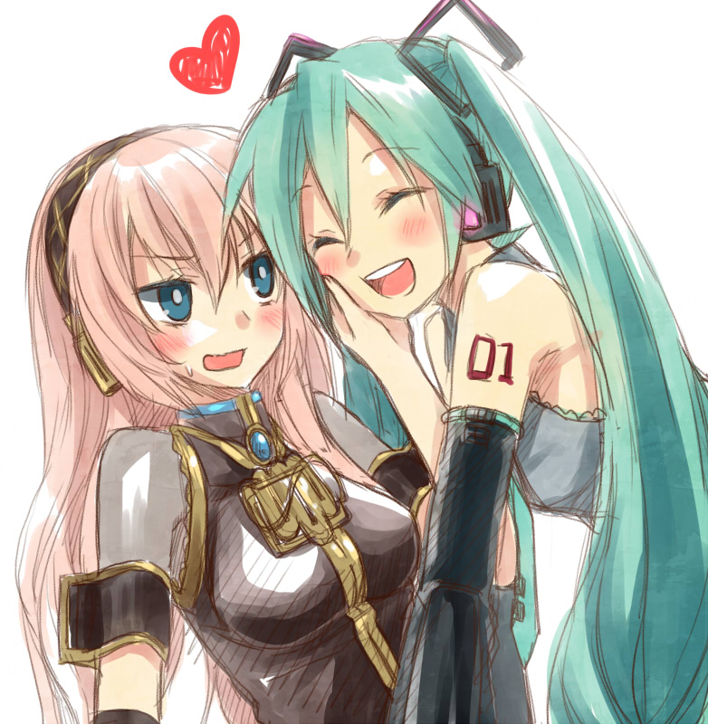 hatsune miku and megurine luka (vocaloid) drawn by hijiki_(hijikini)