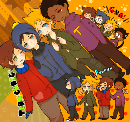 craig tucker, tweek tweak, clyde donovan, and token black (south park) drawn by garo_(artist)