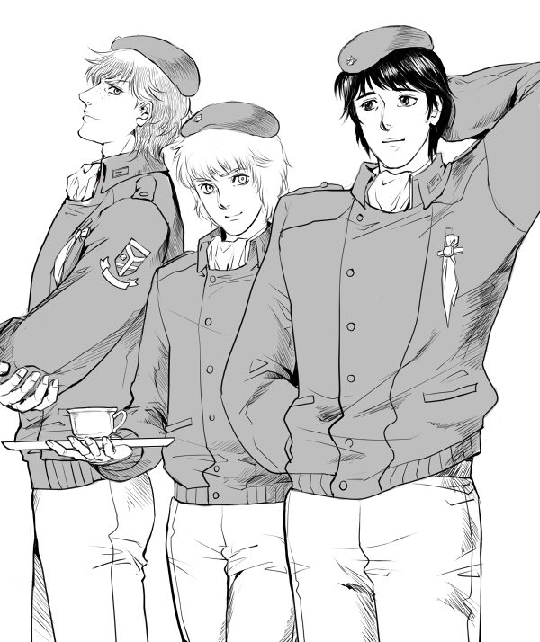 yang wen-li, julian mintz, and dusty attenborough (ginga eiyuu densetsu) drawn by miyasaki1130
