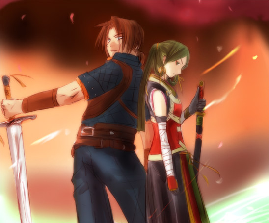 belcoot and hazuki (gensou suikoden and 1 more) drawn by toube_yuki