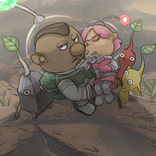 red pikmin, yellow pikmin, rock pikmin, brittany, and charlie (pikmin and 1 more) drawn by naru_(wish_field)