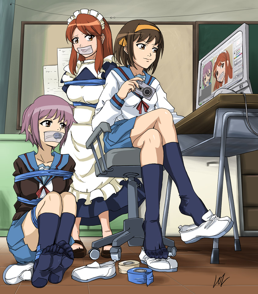 suzumiya haruhi, nagato yuki, and asahina mikuru (suzumiya haruhi no yuuutsu) drawn by lost_one_zero