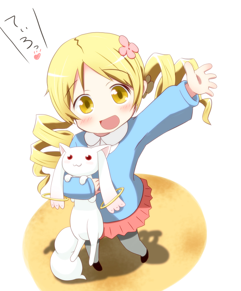 tomoe mami and kyubey (mahou shoujo madoka magica) drawn by yokoshima_(euphoria)