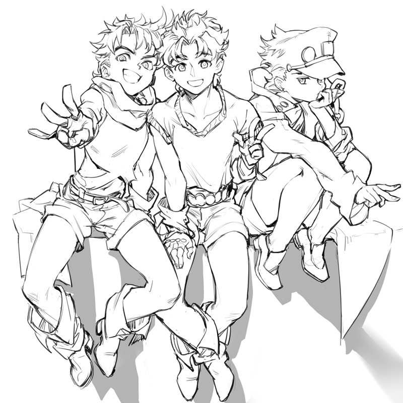 joseph joestar, kujo jotaro, and jonathan joestar (jojo no kimyou na bouken and 3 more) drawn by h28