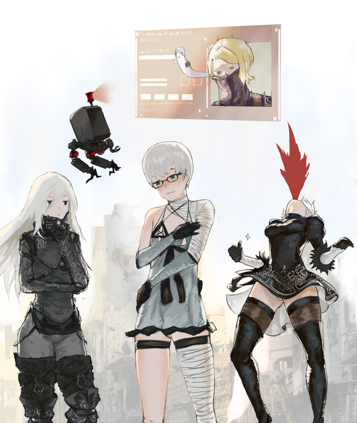 2b, 9s, pod, a2, kaine, and 1 more (nier:automata and 1 more) drawn by arqa
