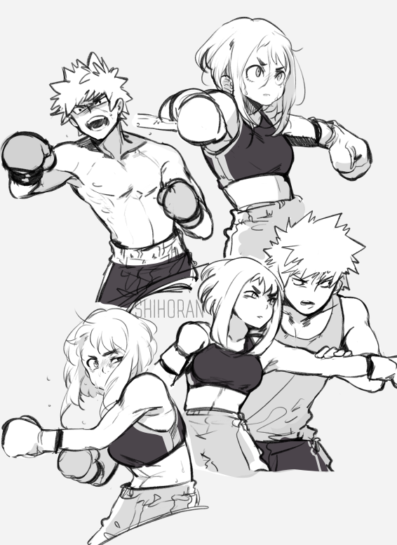 bakugou katsuki and uraraka ochaco (boku no hero academia) drawn by shihoran