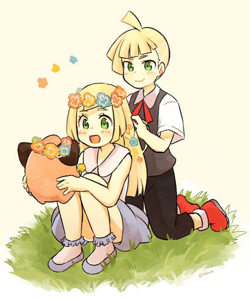 lillie, gladion, and cleffa (pokemon and 1 more) drawn by siroromo