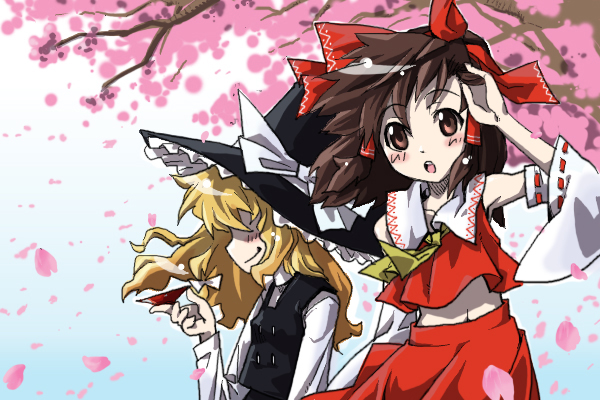 hakurei reimu and kirisame marisa (touhou) drawn by gengorou